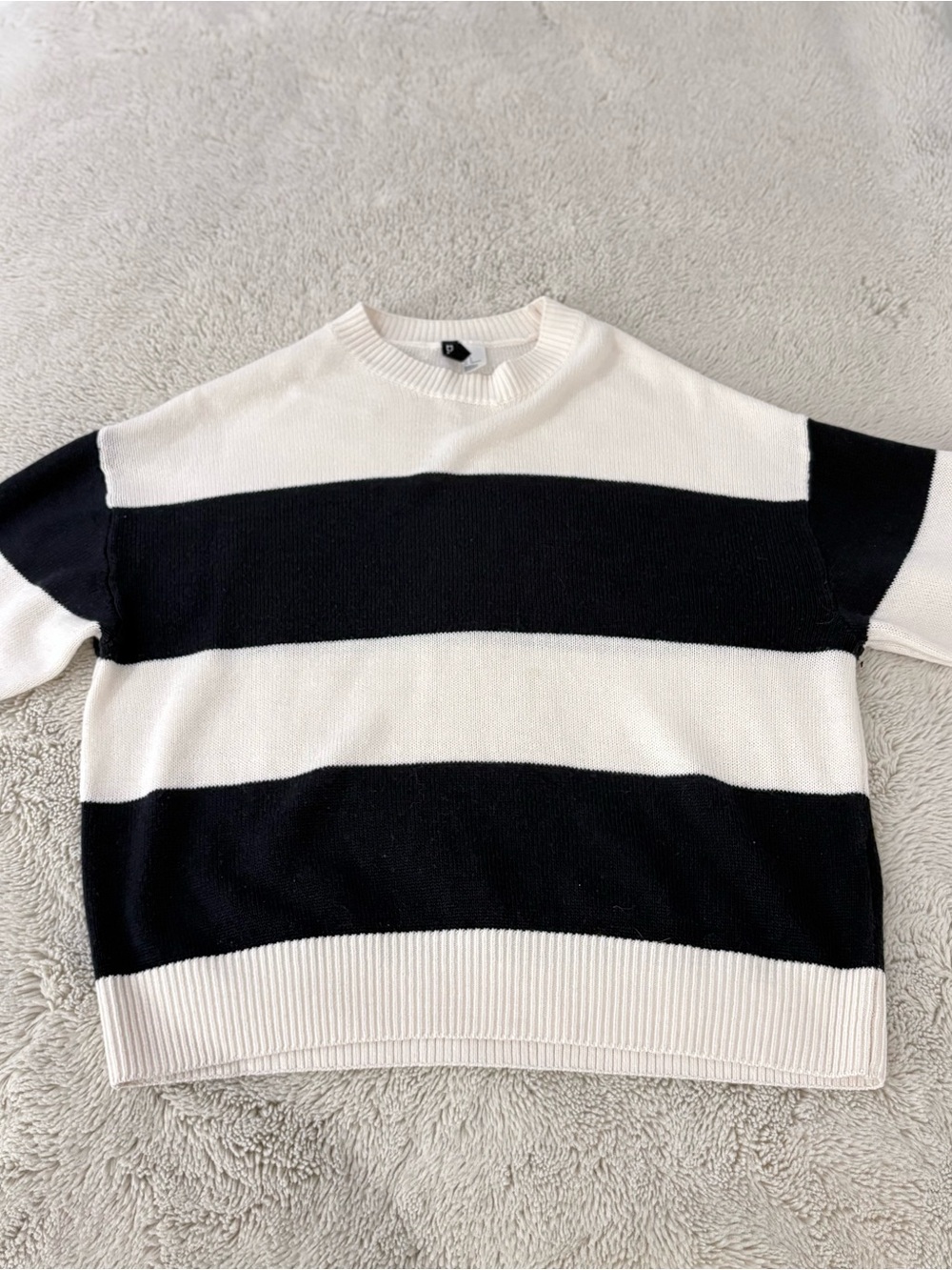 Divided Women's Navy and White Striped Crewneck Sweater